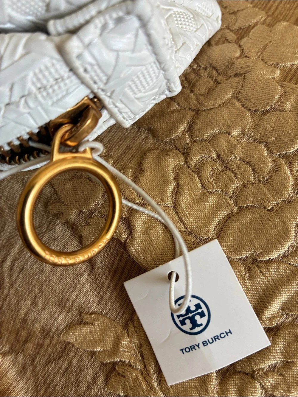 Tory Burch White Embossed Logo Cosmetic Pouch